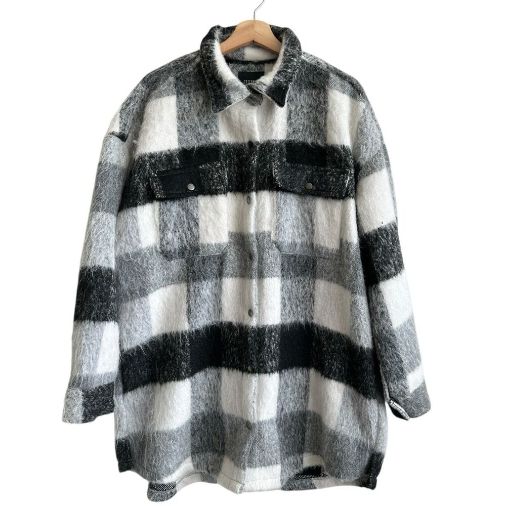 Cotton On Plaid Button Front Oversized Jacket Shacket Women's M Oversized